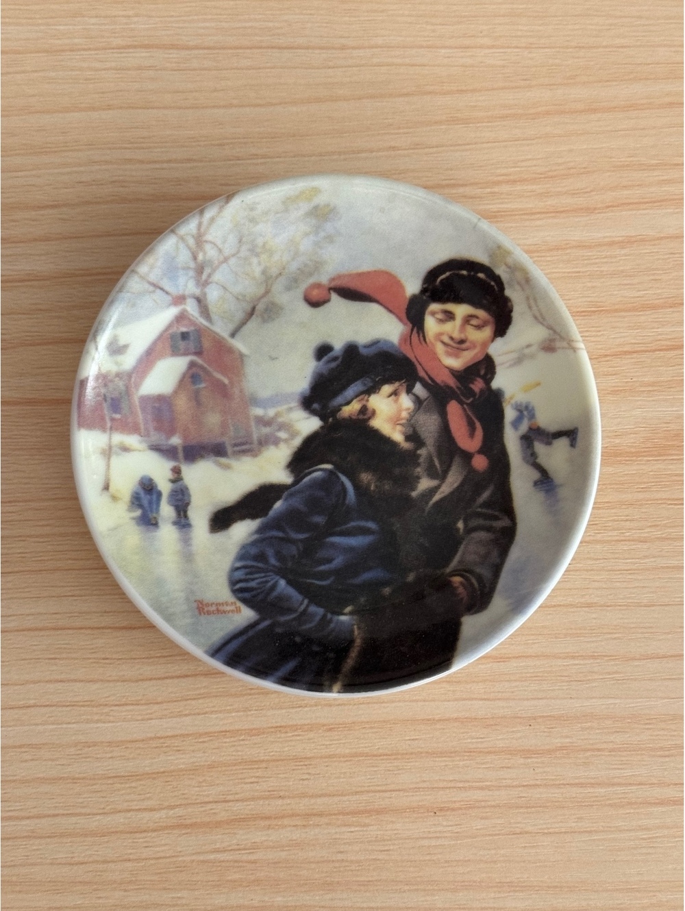 Norman Rockwell Couple Ice Skating 4” Mini Decorative Plate Winter Christmas